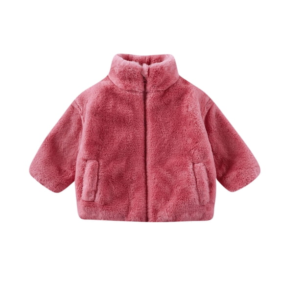 Ashirexll Kids Fleece Jacket for 2-8 Years Solid Color Zipper Long Sleeve Pocket Winter Casual Warm Coat