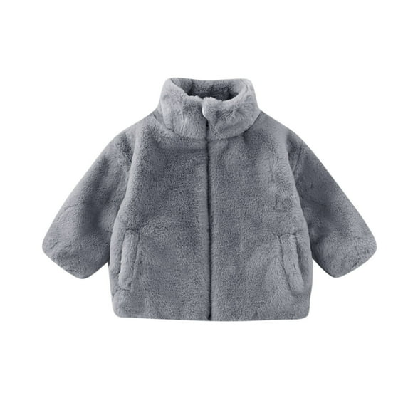 Ashirexll Kids Fleece Jacket for 2-8 Years Solid Color Zipper Long Sleeve Pocket Winter Casual Warm Coat