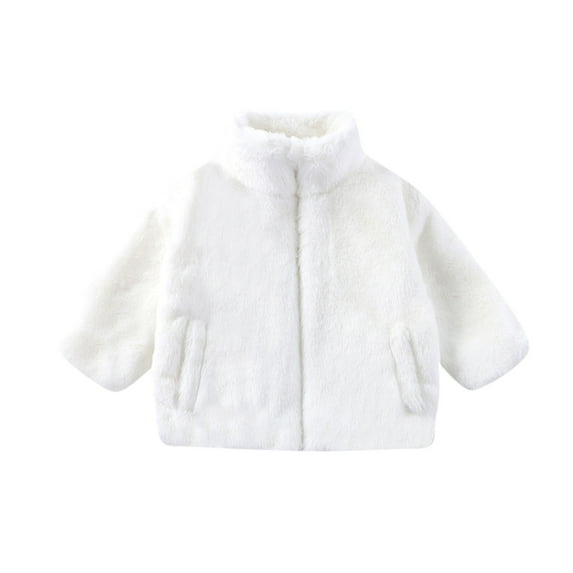 Ashirexll Kids Fleece Jacket for 2-8 Years Solid Color Zipper Long Sleeve Pocket Winter Casual Warm Coat