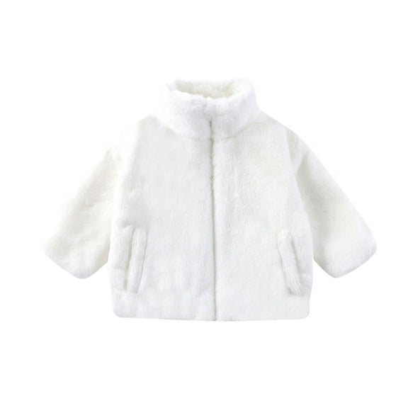 Ashirexll Kids Fleece Jacket for 2-8 Years Solid Color Zipper Long Sleeve Pocket Winter Casual Warm Coat