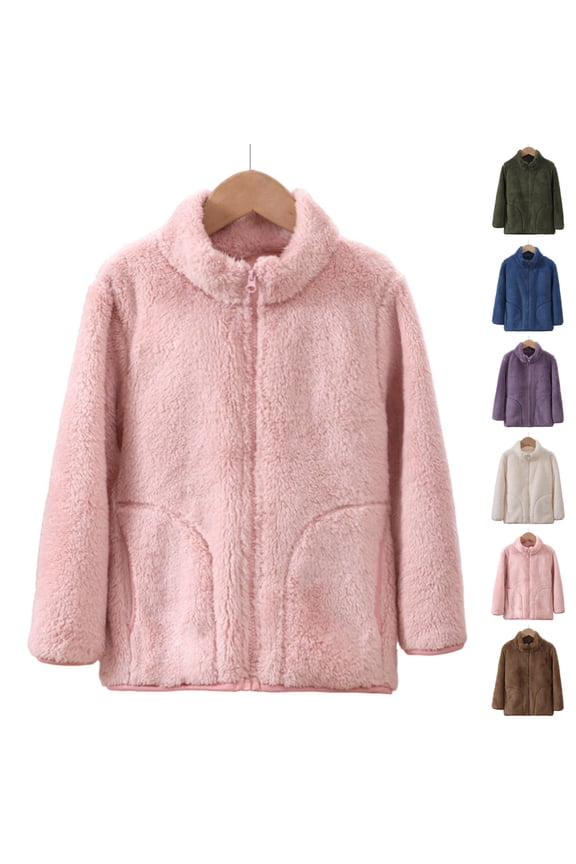 Kids Fleece Jacket for 3-16 Years Winter Thickened Windproof Stand Collar Long Sleeve Warm Casual Coat
