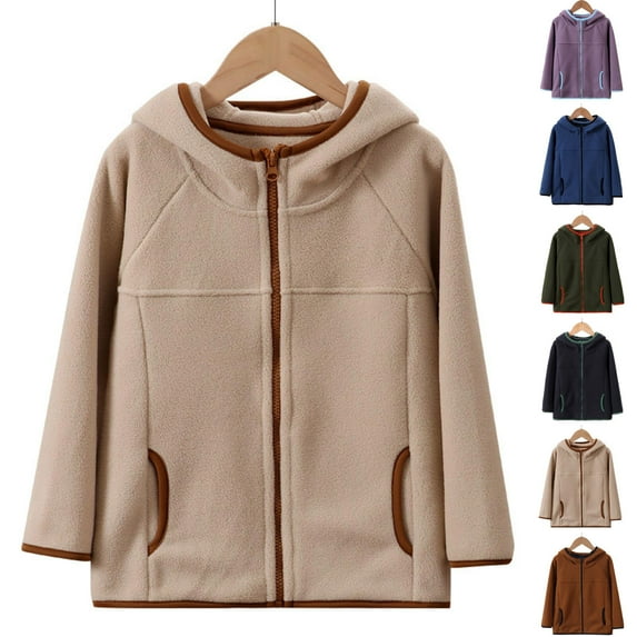 Ashirexll Kids Fleece Jacket for 3-16 Years Winter Thickened Windproof Stand Collar Long Sleeve Warm Casual Coat