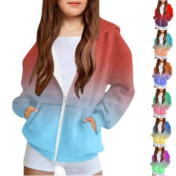 Ashirexll Kids Fleece Jacket for 4-12 Years Long Sleeve Zipper Casual Sportswear Fall Winter Hooded Coats Tops