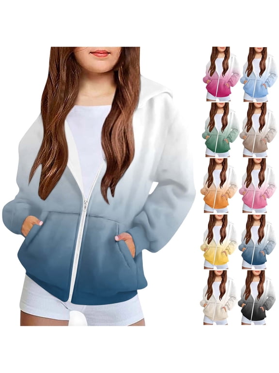 Kids Fleece Jacket for 4-12 Years Long Sleeve Zipper Casual Sportswear Fall Winter Hooded Coats Tops