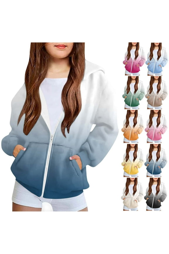 Kids Fleece Jacket for 4-12 Years Long Sleeve Zipper Casual Sportswear Fall Winter Hooded Coats Tops
