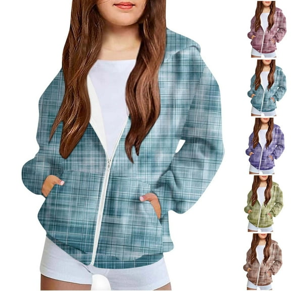 Ashirexll Kids Fleece Jacket for 4-12 Years Long Sleeve Zipper Casual Sportswear Fall Winter Hooded Coats Tops