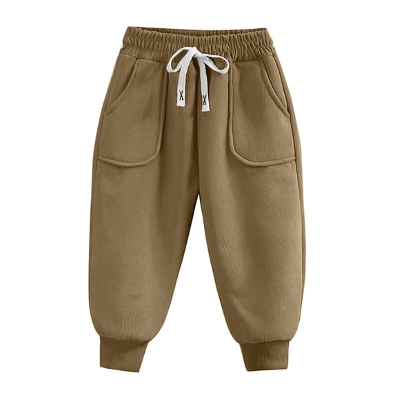 Ashirexll Kids Fleece Lined Pants Winter Pants Solid Color Thickened Warm with Elastic Waist and Pockets for 1-13 Year