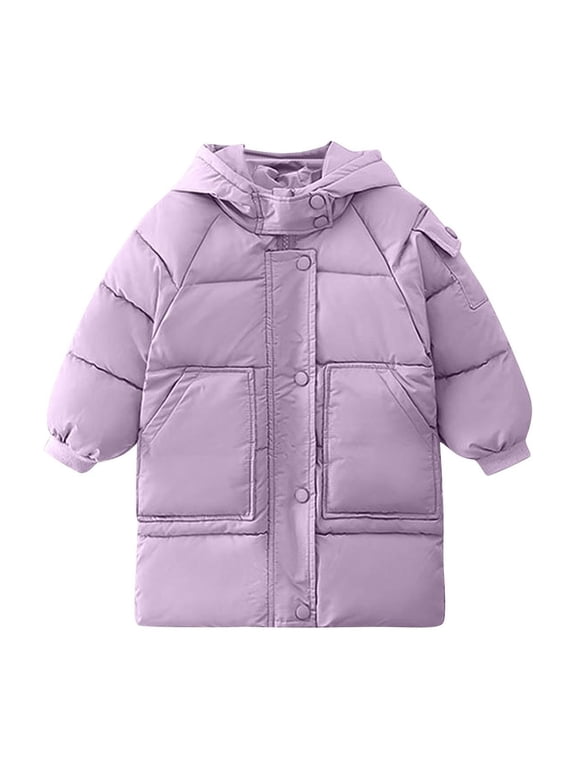 Kids Hooded Puffer Coat for 2-13 Years Mid-Length Thickened Casual Winter Jacket