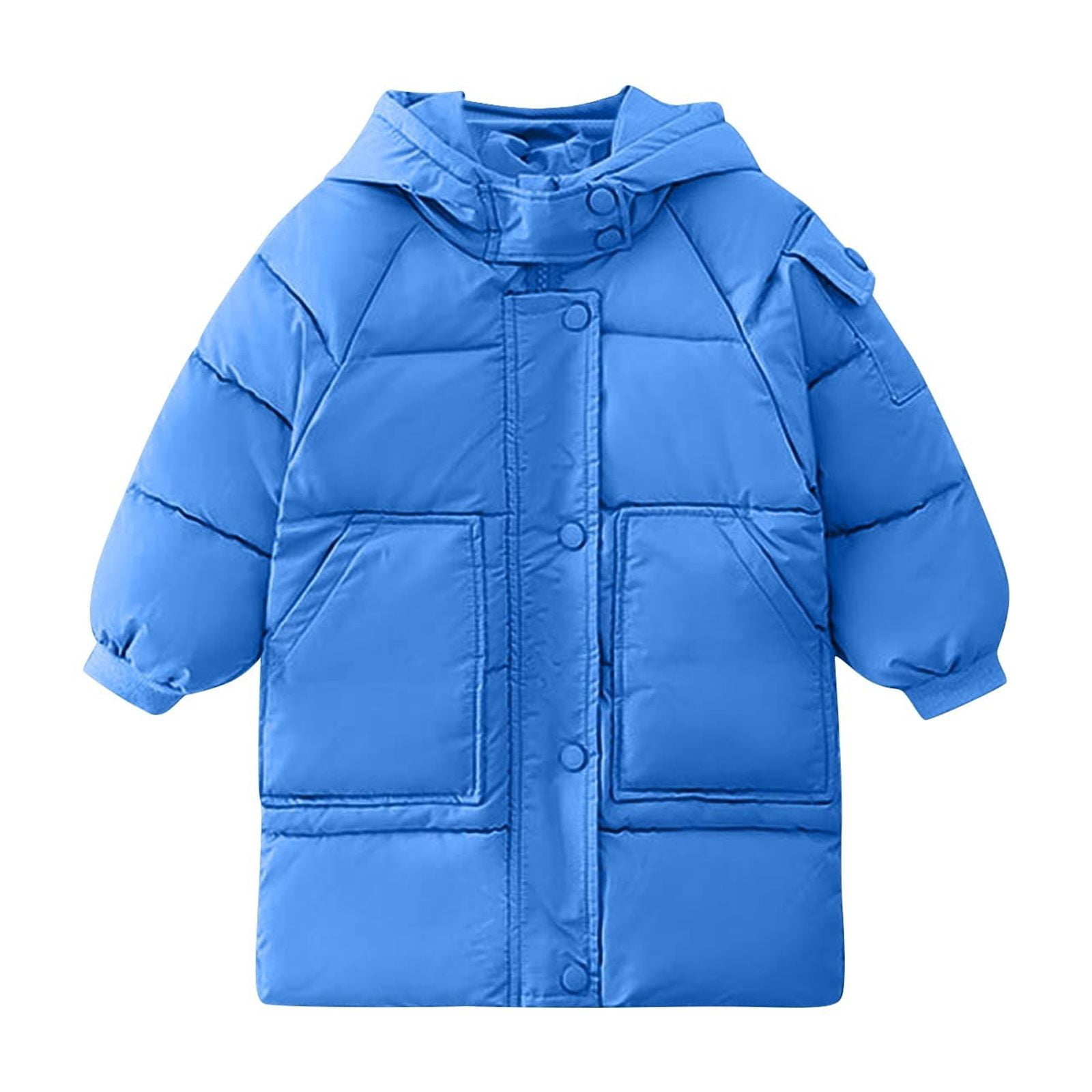 Ashirexll Kids Hooded Puffer Coat for 2-13 Years Mid-Length Thickened Casual Winter Jacket