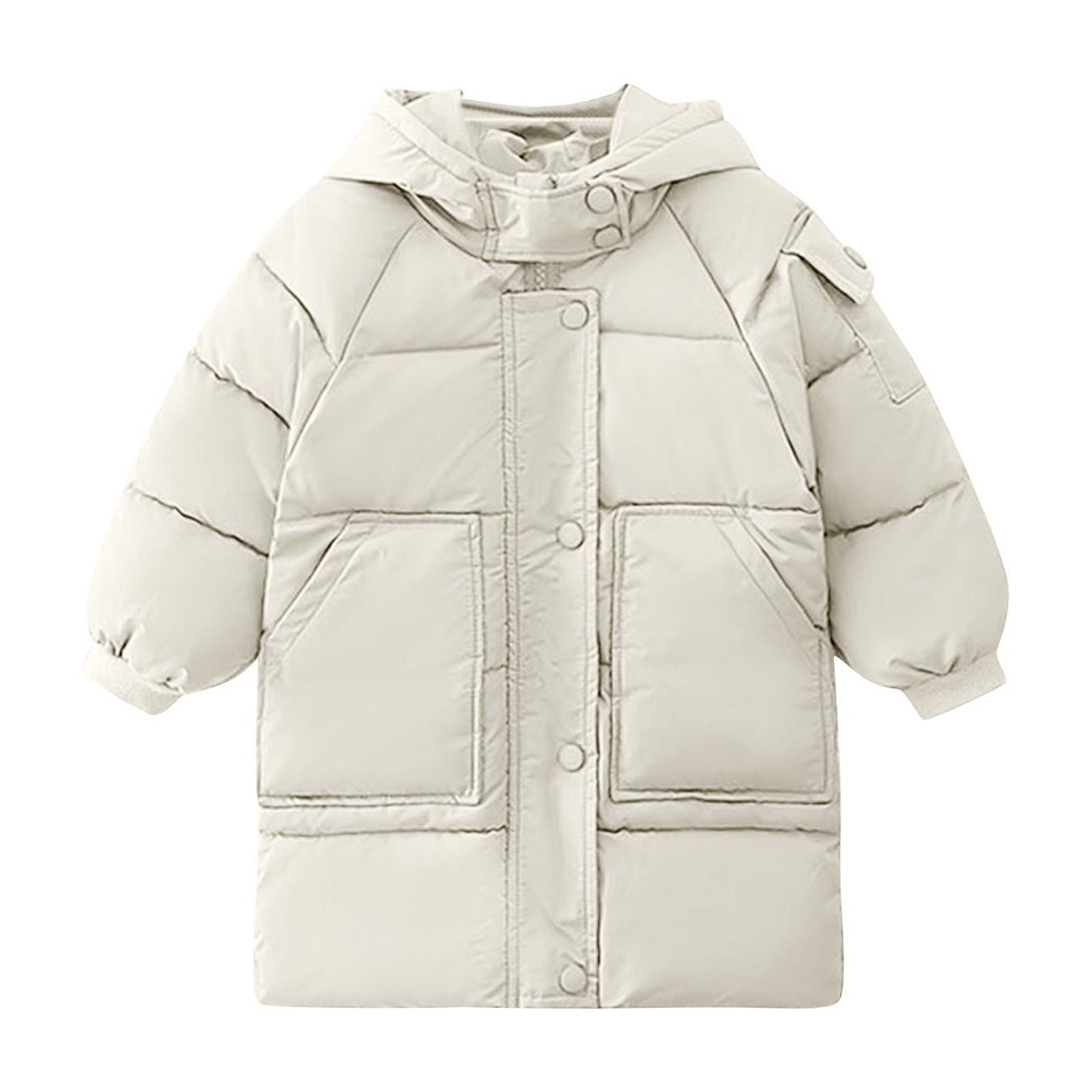 Ashirexll Kids Hooded Puffer Coat for 2-13 Years Mid-Length Thickened Casual Winter Jacket