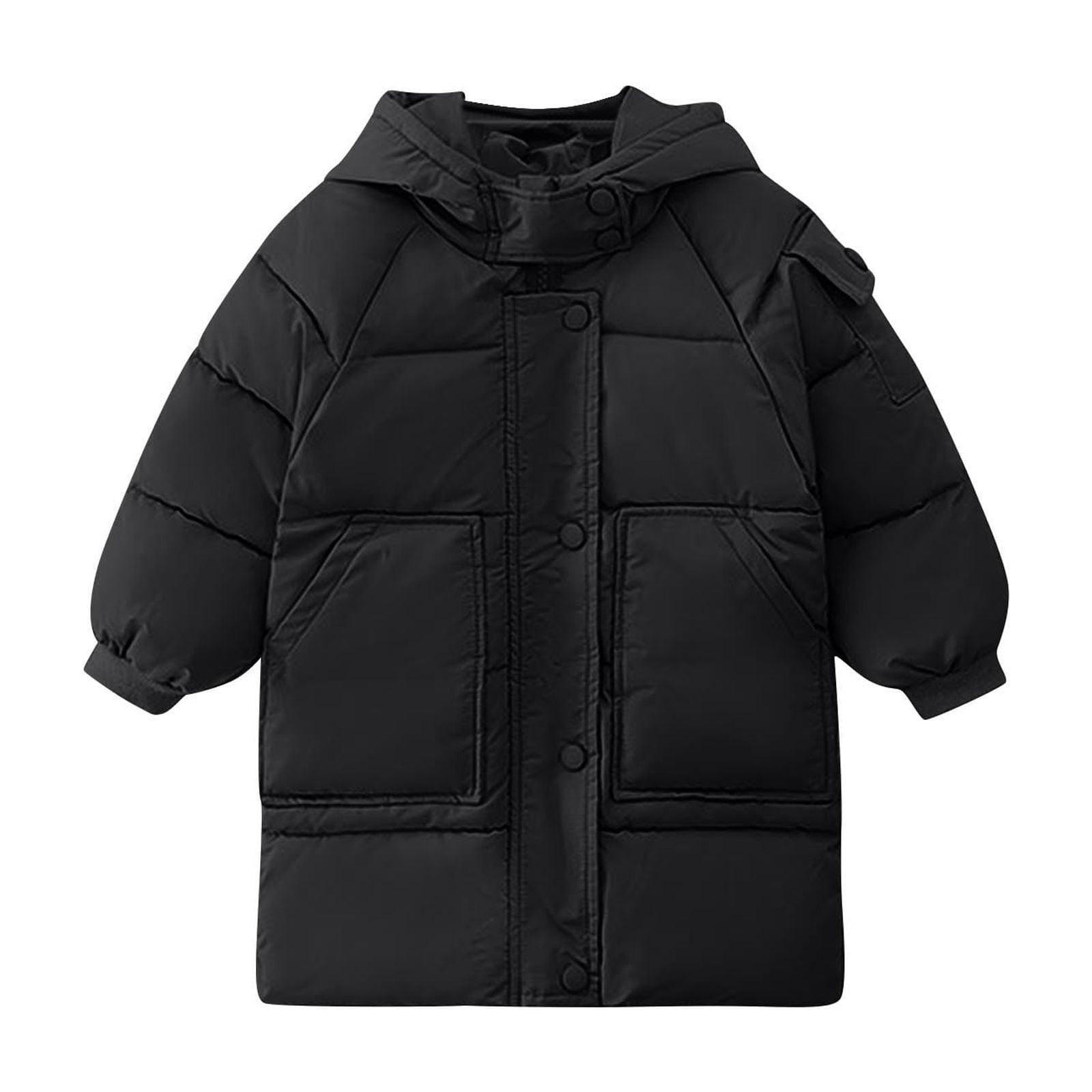Ashirexll Kids Hooded Puffer Coat for 2-13 Years Mid-Length Thickened Casual Winter Jacket