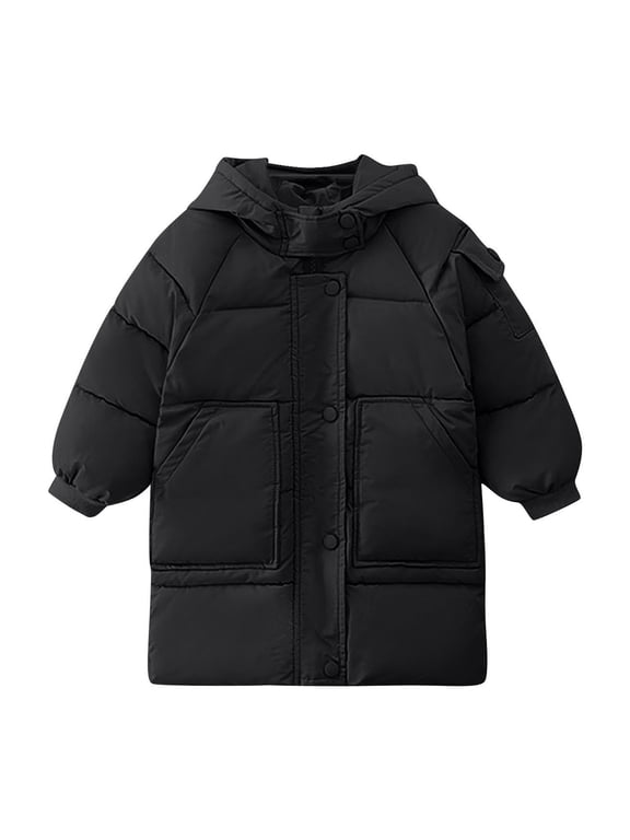 Kids Hooded Puffer Coat for 2-13 Years Mid-Length Thickened Casual Winter Jacket