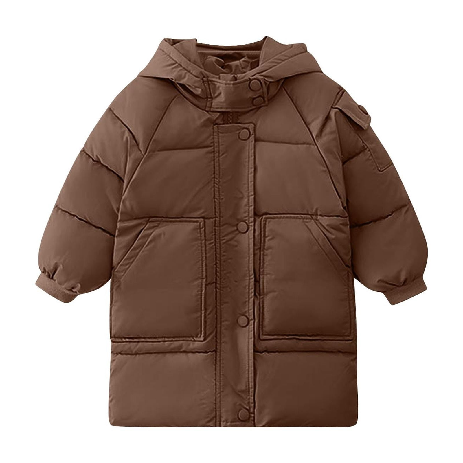 Ashirexll Kids Hooded Puffer Coat for 2-13 Years Mid-Length Thickened Casual Winter Jacket