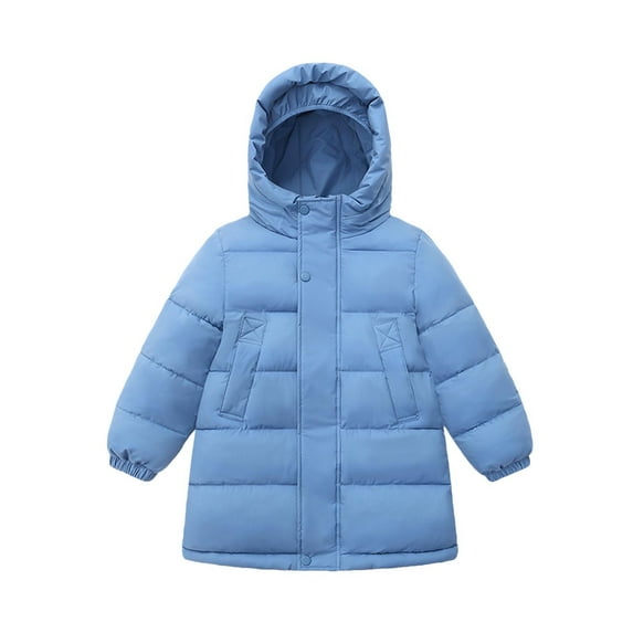 Ashirexll Kids Hooded Puffer Coat for 3-12 Years Solid Color Mid-Length Thickened Zipper Pocket Winter Warm Jacket