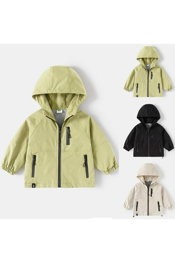 Kids Hooded Sport Windbreaker for 2-12 Years Zipper Pockets Lightweight Casual Jacket for Fall