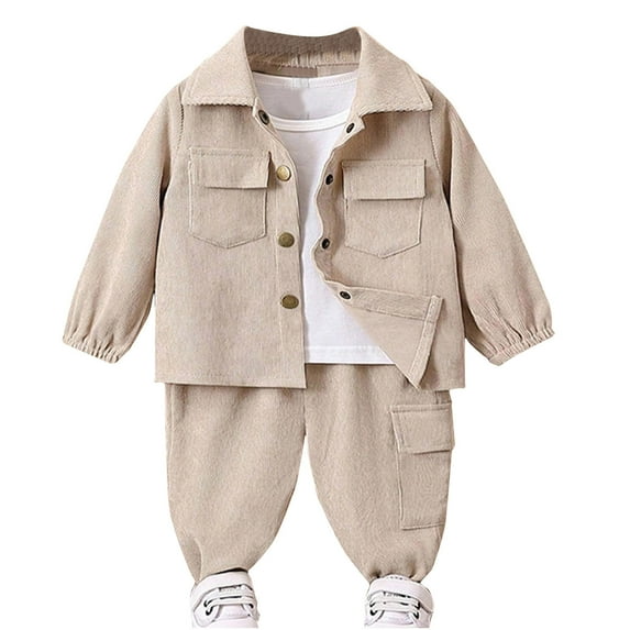 Ashirexll Kids Jacket Set Fall Winter Long Sleeve Turndown Collar Jacket and Trousers 2 Piece Set Outerwear Outfits