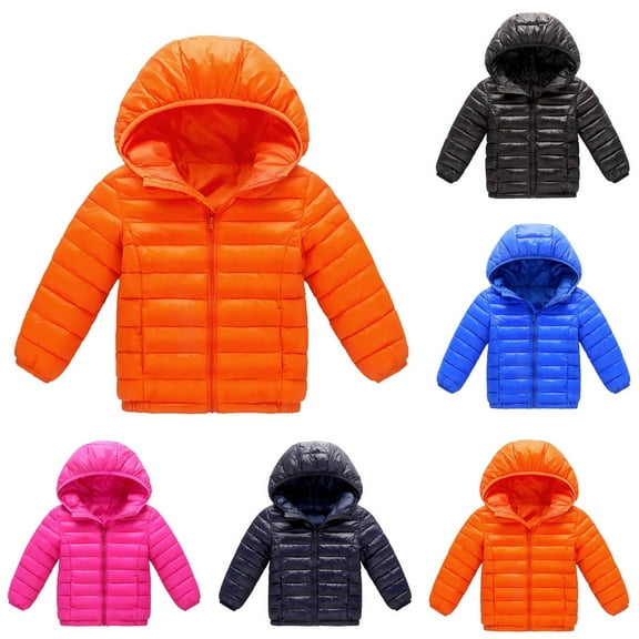 Ashirexll Kids Lightweight Hooded Puffer Jacket Solid Color Zipper Long Sleeve Winter Casual Warm Coat