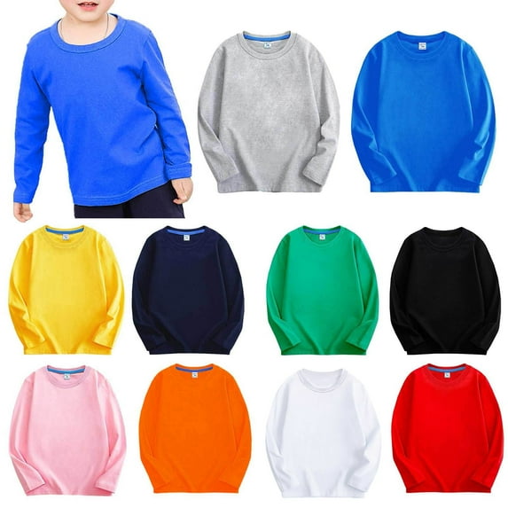 Ashirexll Kids Long Sleeve T Shirts Solid Color Round Neck Pullover Activewear Base Layer Comfortable Fitting Everyday Wear