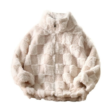 Ashirexll Kids Plaid Fleece Coat Boys and Girls for 2-14 Years Stand Collar Zipper Long Sleeve Warm Windproof Casual Winter Jacket