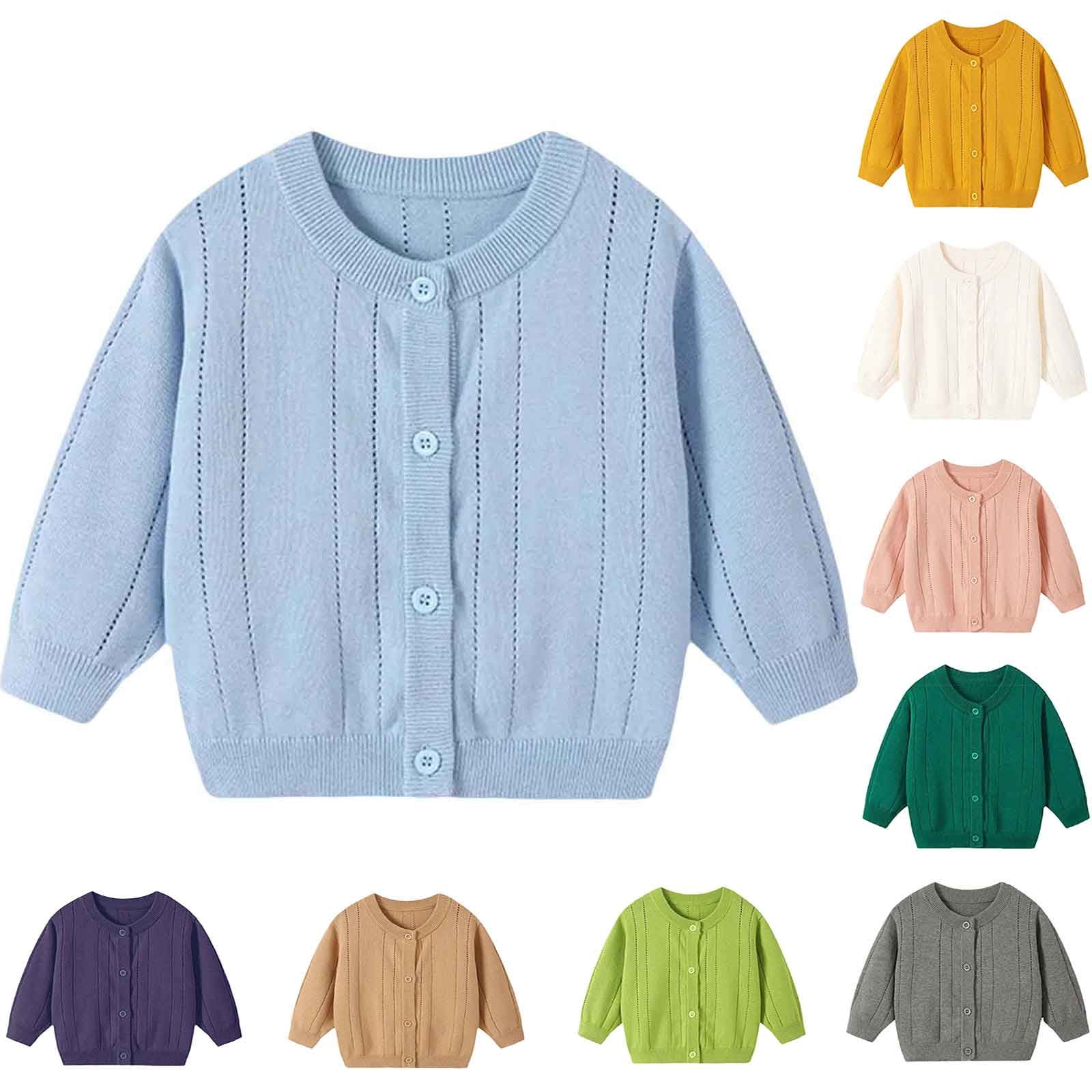Ashirexll Kids Round Neck Lace Knit Cardigan Solid Color Long Sleeve Ashirexll Kids Round Neck Lace Knit Cardigan Solid Color Long Sleeve