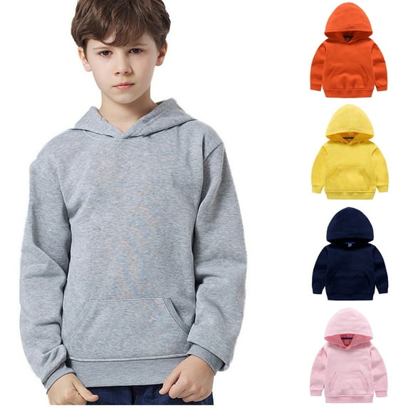 Ashirexll Kids Solid Color Hooded Sweatshirts Long Sleeve Pocket Detail Pullover for 18M-8 Years Active Casual Style