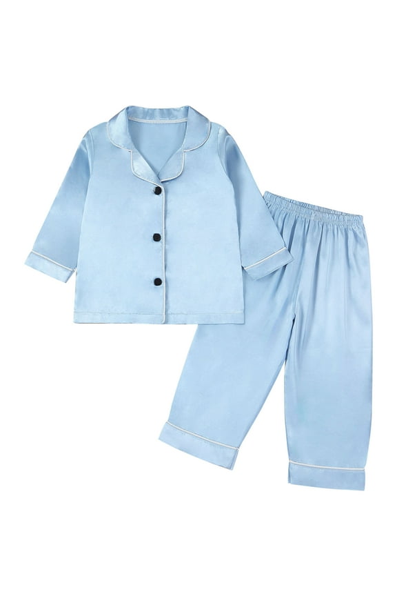 Kids Winter Fleece Casual Solid Color Fleece Loungewear Long Sleeve Collared Top and Pants Two Piece Set for 1-8 Years​