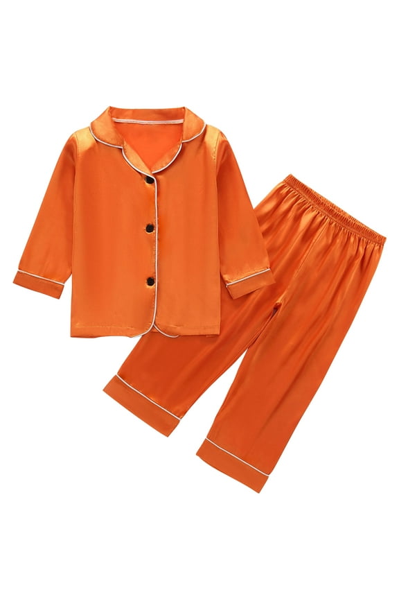 Kids Winter Fleece Casual Solid Color Fleece Loungewear Long Sleeve Collared Top and Pants Two Piece Set for 1-8 Years​