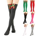 thumbnail image 1 of Ashirexll Knee High Socks for Women, Fuzzy Socks for Women, Extended Knee Length Solid Christmas Bow Ball Warm, 1 of 5