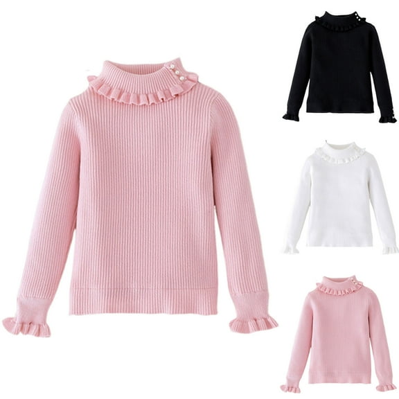 Ashirexll Knit Sweater for Girls Lightweight Pullover Sweaters Pearl Button Turtleneck Knit Sweater Fashion Casual Solid Color Tops for 2-13 Years
