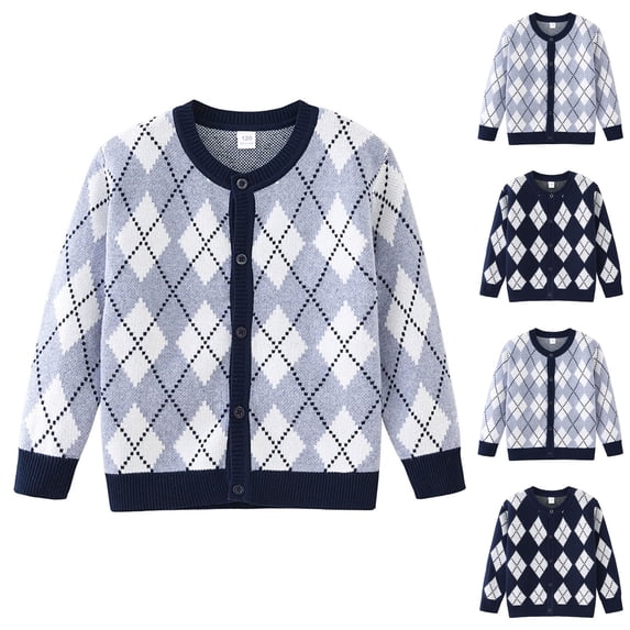 Ashirexll Knit Sweaters for Girls Trendy 1-10 Years Color Block Round Neck Knit Cardigan Coat Fashion Casual Winter Tops
