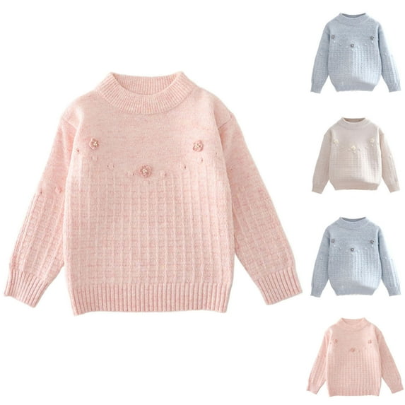 Ashirexll Knit Sweaters for Girls Trendy 3-12 Years Solid Color Pullover Long Sleeve Round Neck Knit Tops Fashion Casual