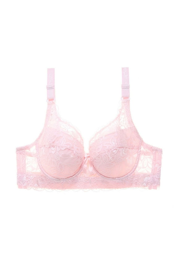Lace Bralette, Bras for Women, Plus Size Lace Breathable Comfortable Soft Bras Pink M
