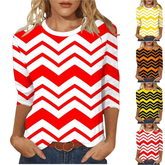 Ashirexll Ladies Tops and Blouses, Tops for Women Trendy, Printed Round Neck 3/4 Sleeve T Shirt Blouse for Womens Fashion Casual