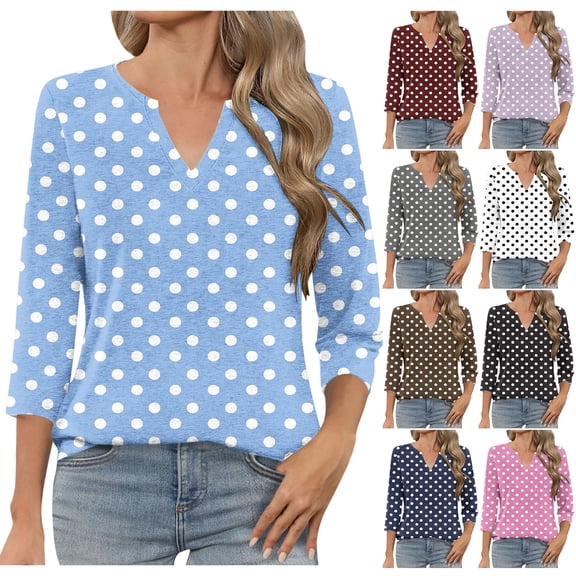 Ashirexll Ladies Tops and Blouses, Tops for Women Trendy, Printed V Neck Three Quarter Sleeve T Shirt for Womens Fashion