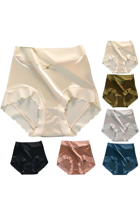 Ladies Underwear Panties, High Waisted Underwear for Women, Mid High Waist Lace Hip Lift Tummy Control Ice Silk Satin Seamless Sports Panties