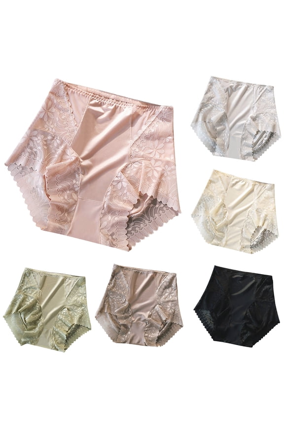 Ladies Underwear Panties, High Waisted Underwear for Women, Mid High Waist Lace Hip Lift Tummy Control Ice Silk Satin Seamless Sports Panties