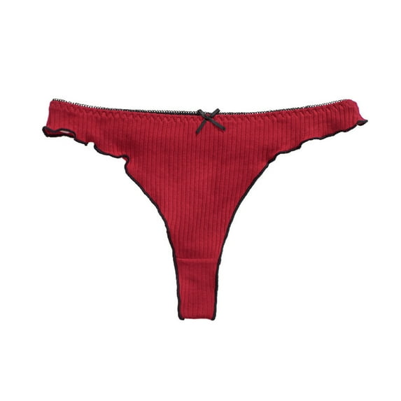 Ashirexll Ladies Underwear Panties, Womens Cotton Underwear, Solid Color Bow Seamless Breathable Thong Edging Panties