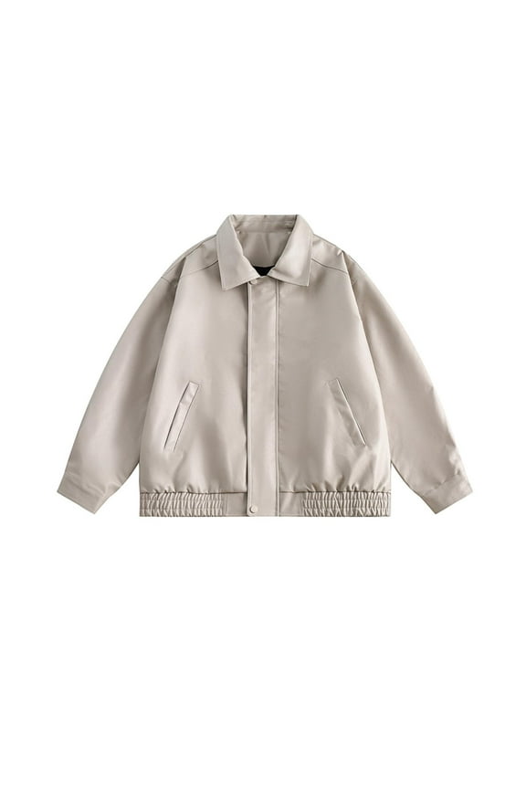 Leather Jacket Women Fall Winter Faux Leather Shacket Long Sleeve Zip Up Motorcycle Jacket Biker Coat Beige XXL