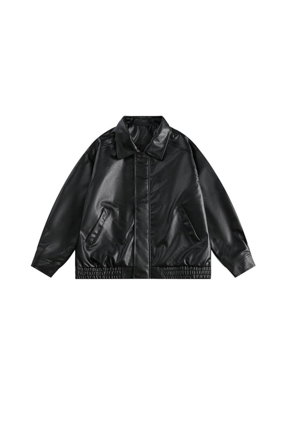 Leather Jacket Women Fall Winter Faux Leather Shacket Long Sleeve Zip Up Motorcycle Jacket Biker Coat Black L