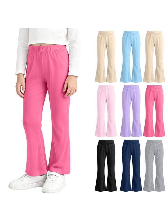 Leggings for Girls Big Kids High Waist Fall Solid Color Stretch Slim Flared Base Layer Sports Casual Daily Wear Outdoor School Long Trousers