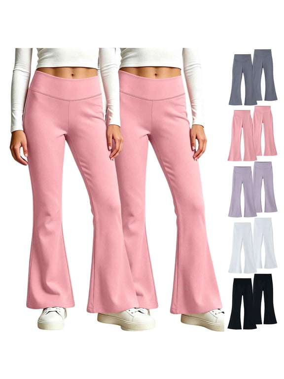 Leggings for Girls Big Kids Flared High Waist Shark Flared Base Layer Sports 2 Pack Trousers for 3-15 Years