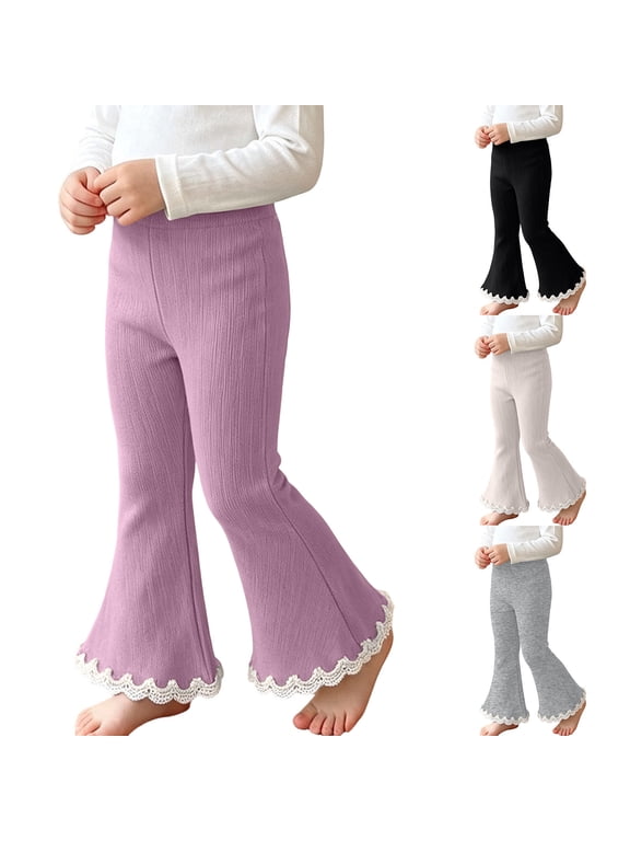 Leggings for Girls Kids Fashion Cute Sweet Stretch Knit Cotton Lace Flared Base Layer Long Trousers for 12 Months-11 Years