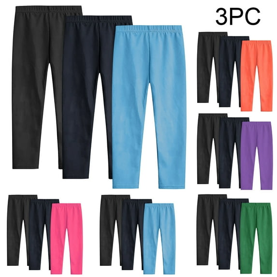 Ashirexll Leggings for Girls, Summer Pants, 3PC Solid Color Leggings for Girls 3-14Y Summer Casual Elastic Waist Long Pants
