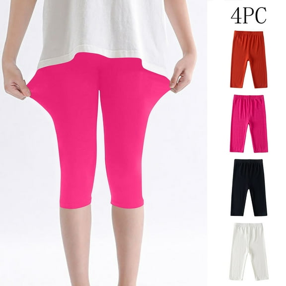 Ashirexll Leggings for Girls, Summer Pants, 4PC 7/8 Length Pants for Girls Leggings Summer Casual and Elastic Pants for Kids 2-13Y