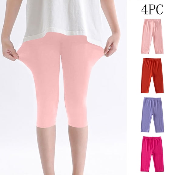 Ashirexll Leggings for Girls, Summer Pants, 4PC 7/8 Length Pants for Girls Leggings Summer Casual and Elastic Pants for Kids 2-13Y