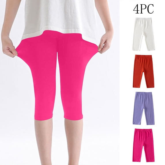 Ashirexll Leggings for Girls, Summer Pants, 4PC 7/8 Length Pants for Girls Leggings Summer Casual and Elastic Pants for Kids 2-13Y