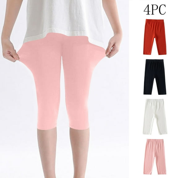 Ashirexll Leggings for Girls, Summer Pants, 4PC 7/8 Length Pants for Girls Leggings Summer Casual and Elastic Pants for Kids 2-13Y