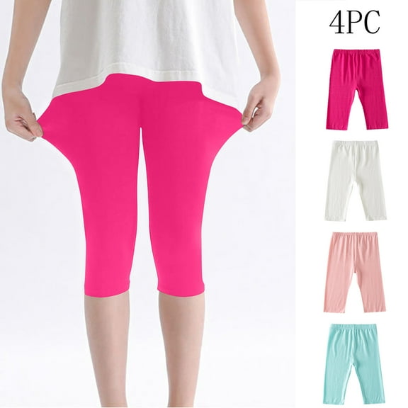 Ashirexll Leggings for Girls, Summer Pants, 4PC 7/8 Length Pants for Girls Leggings Summer Casual and Elastic Pants for Kids 2-13Y