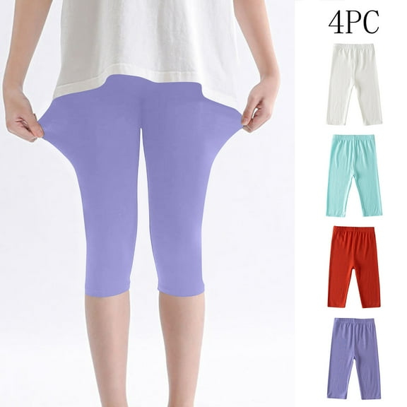 Ashirexll Leggings for Girls, Summer Pants, 4PC 7/8 Length Pants for Girls Leggings Summer Casual and Elastic Pants for Kids 2-13Y