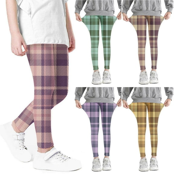 Ashirexll Leggings for Girls, Summer Pants, Girls Fashion Plaid Pants High Waist Stretchy Soft Kids Summer Leggings for Outer Wearing